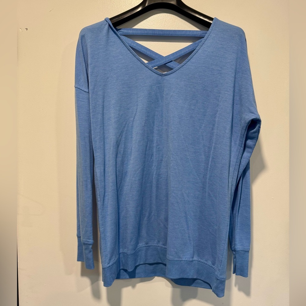 MTA Sport Light Blue Crisscross V-Neck Long Sleeve Top